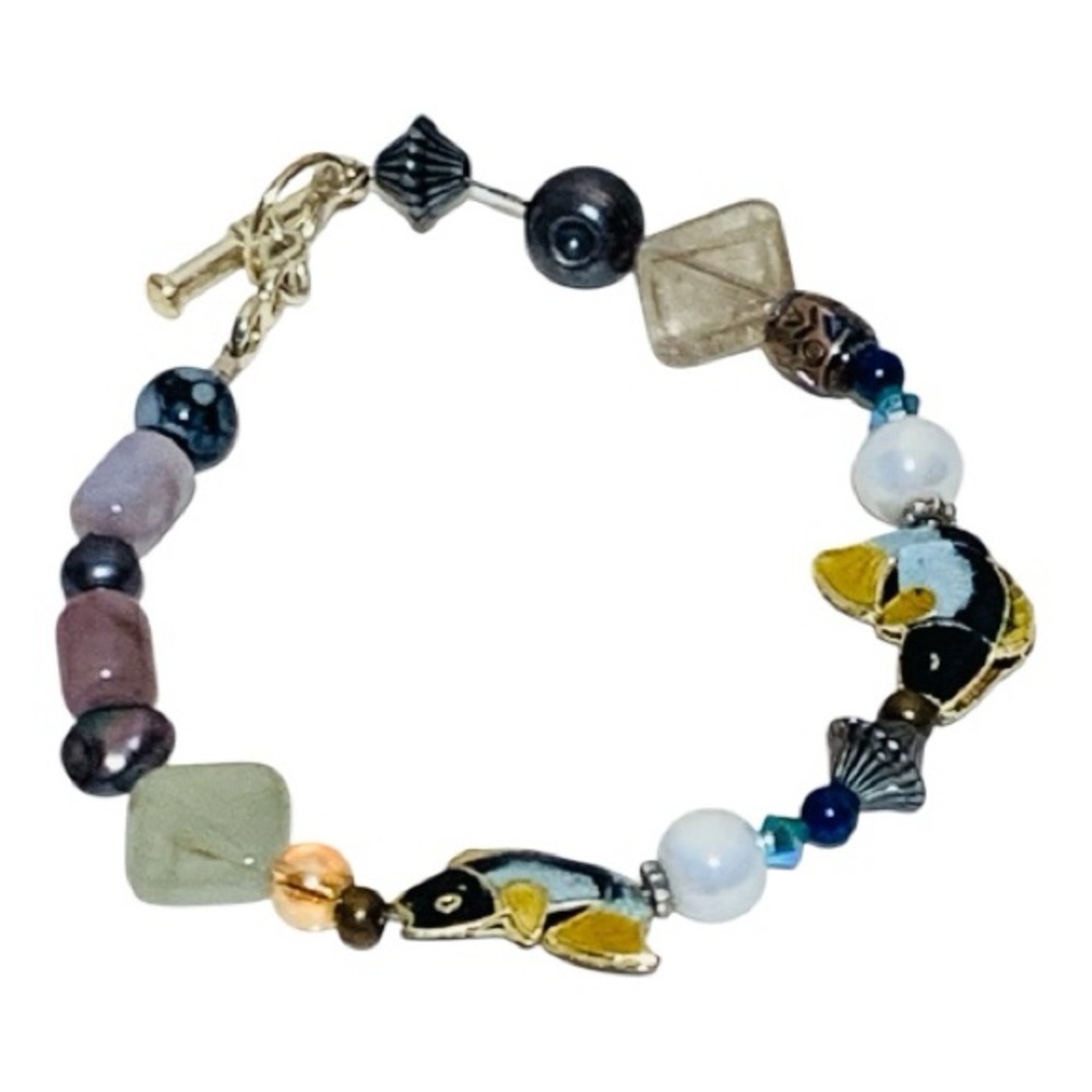 Colorful Lucky Beaded Stone & Fish Bracelet